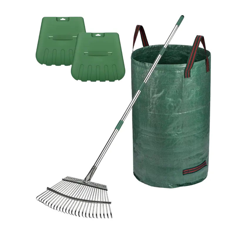 65-Zoll-Gartenrechen aus legiertem Stahl mit 25 Zinken, Blattkellen und Aufbewahrungsbeutel