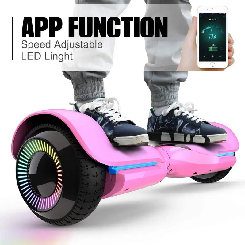 6,5-Zoll-Scooter „Swift“ mit leuchtenden Rädern, intelligenter Selbstbalancierung und Musiklautsprecher – App-gesteuerter Hoverboard mit UL2272-Zertifizierung