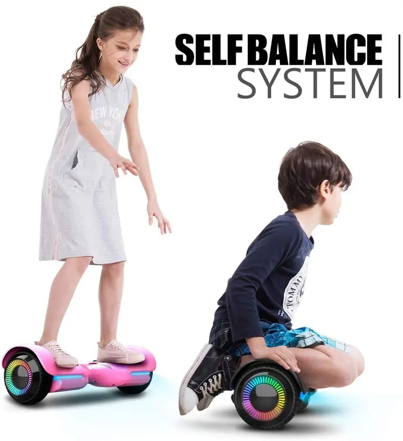 6,5-Zoll-Scooter „Swift“ mit leuchtenden Rädern, intelligenter Selbstbalancierung und Musiklautsprecher – App-gesteuerter Hoverboard mit UL2272-Zertifizierung