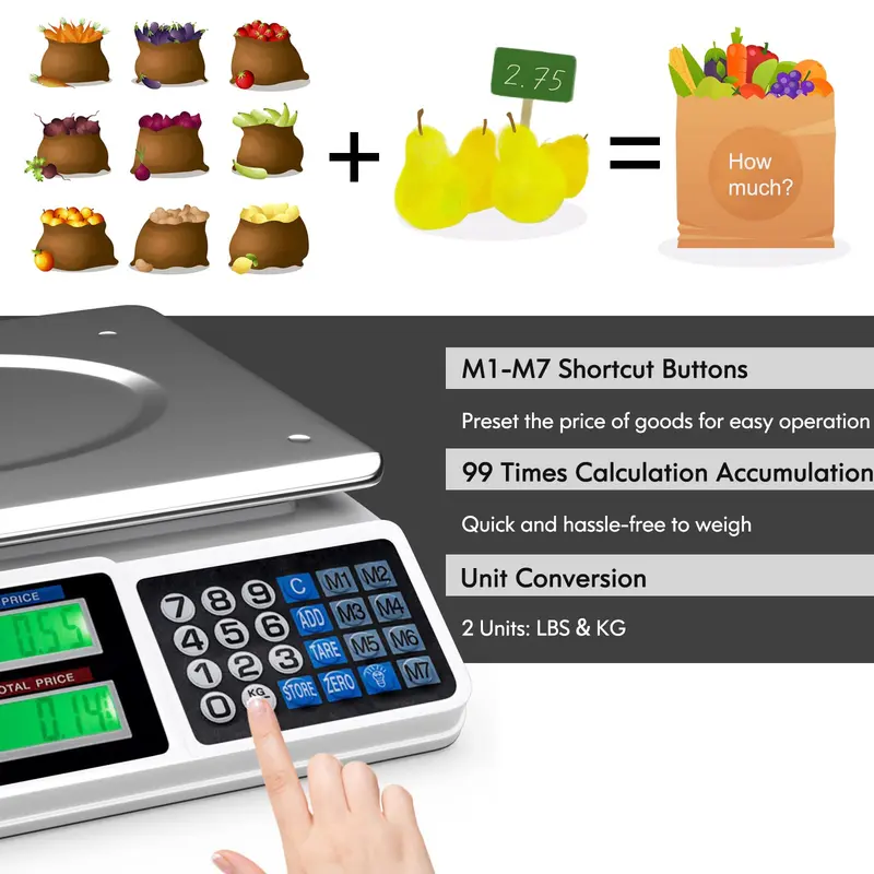 66-LB-Deli-Waage mit Preisberechnung, kommerziell für Lebensmittel, Obst und Gemüse, elektronische Zählwaage