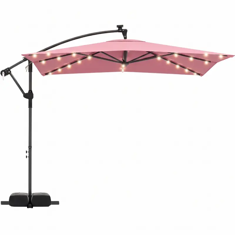 8x8 ft Solar-LED-Cantilever-Sonnenschirm mit Basis und Drehfunktion
