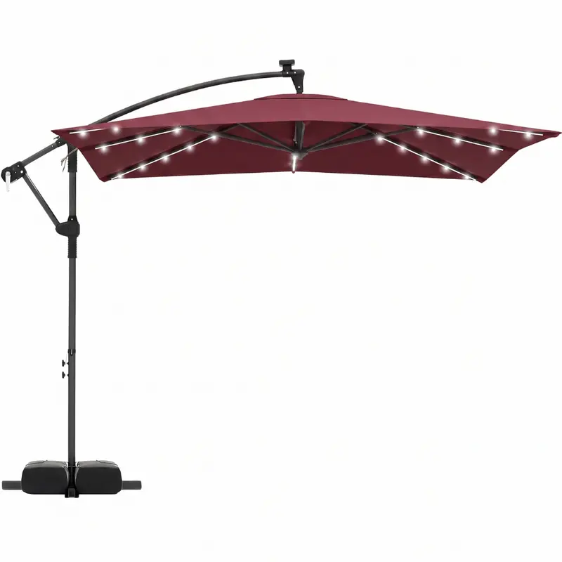 8x8 ft Solar-LED-Cantilever-Sonnenschirm mit Basis und Drehfunktion 2