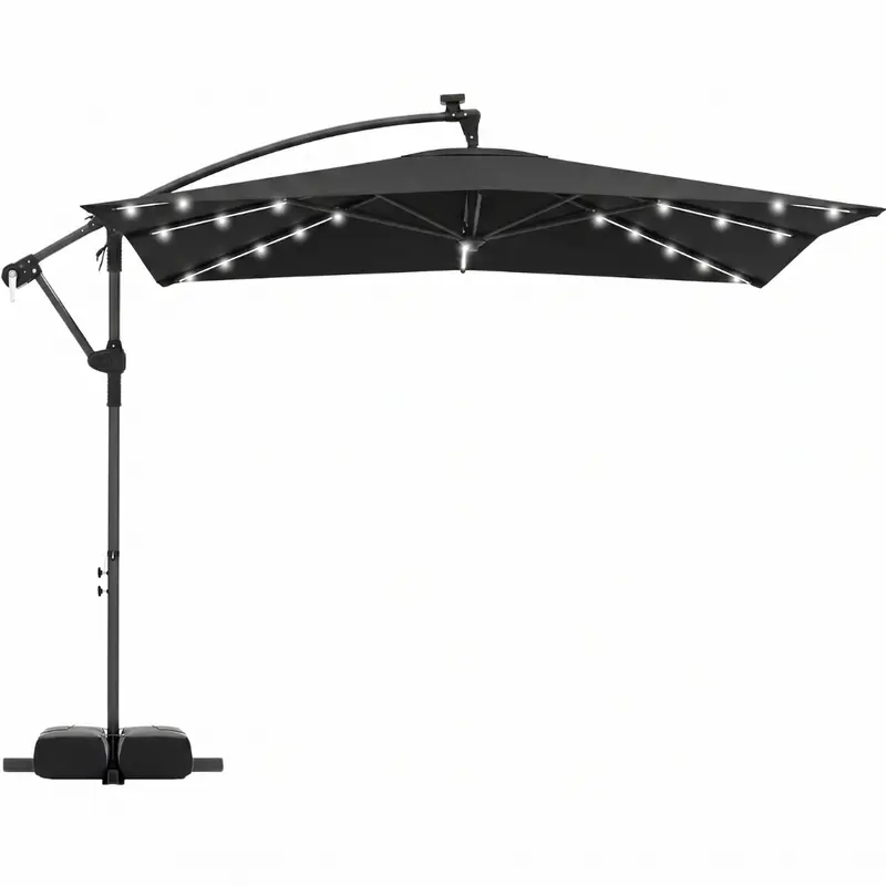 8x8 ft Solar-LED-Cantilever-Sonnenschirm mit Basis und Drehfunktion