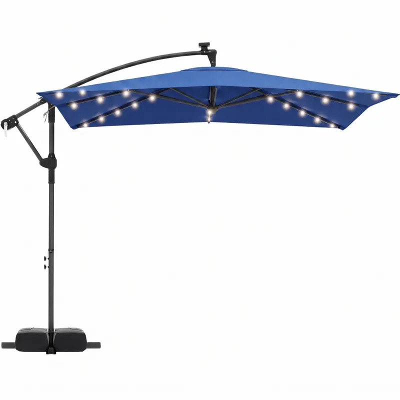 8x8 ft Solar-LED-Cantilever-Sonnenschirm mit Basis und Drehfunktion