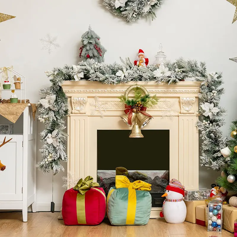 9 Fuß hoher, schneebedeckter Weihnachtskranz mit 50 LED-Leuchten 2