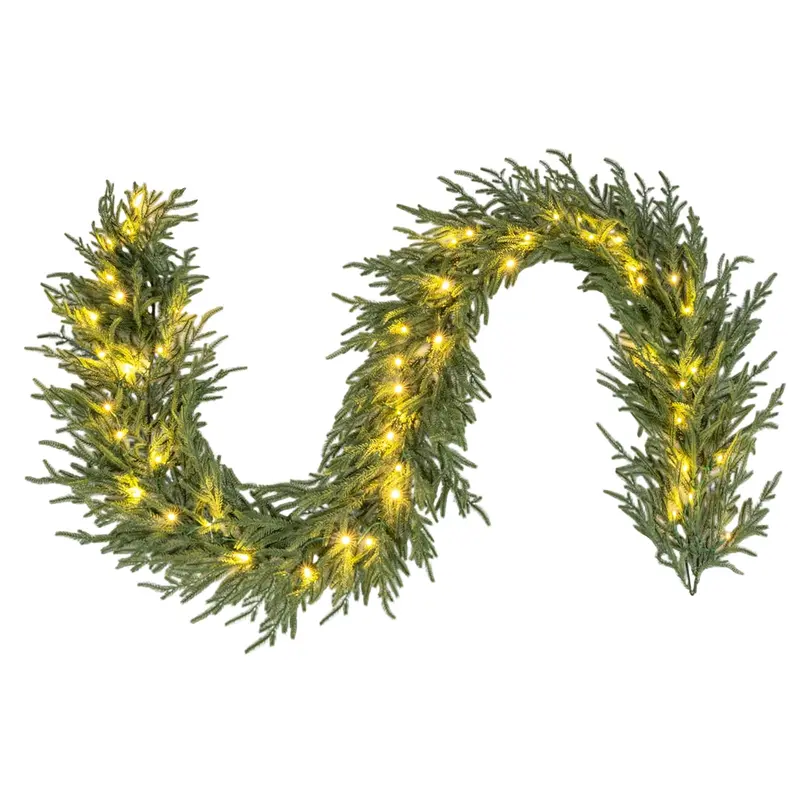 9-Fuß-künstlicher Zypressen-Weihnachtskranz mit 50 warmweißen LED-Leuchten und 130 Zweigspitzen