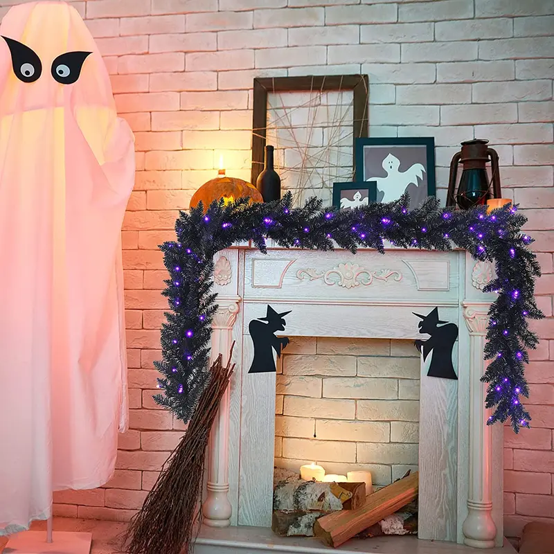 9-Fuß-schwarzer Halloween-Girlande mit Lichtern 2