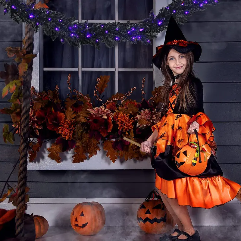 9-Fuß-schwarzer Halloween-Girlande mit Lichtern