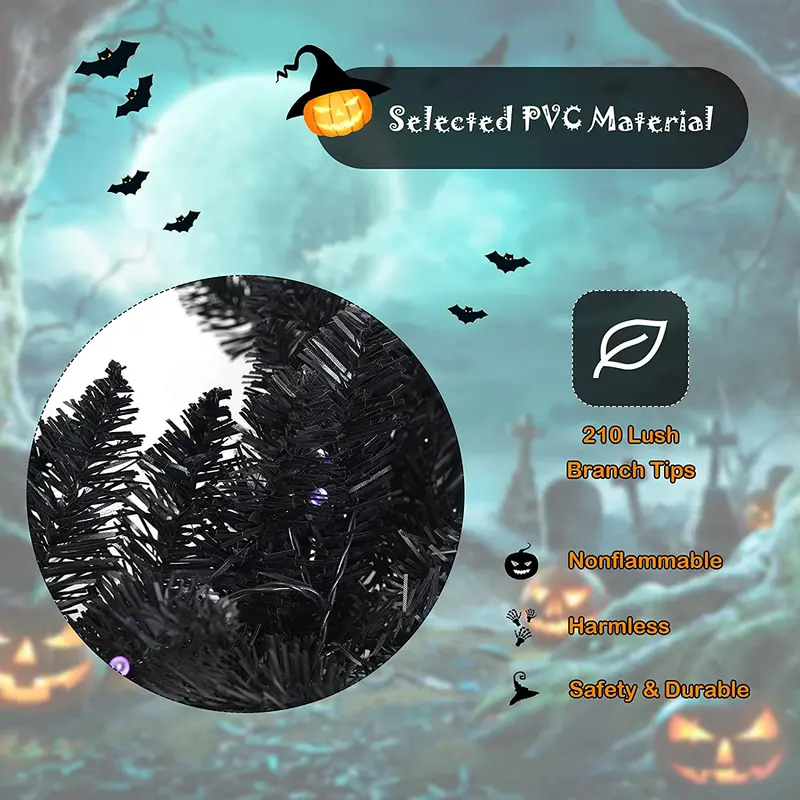 9-Fuß-schwarzer Halloween-Girlande mit Lichtern