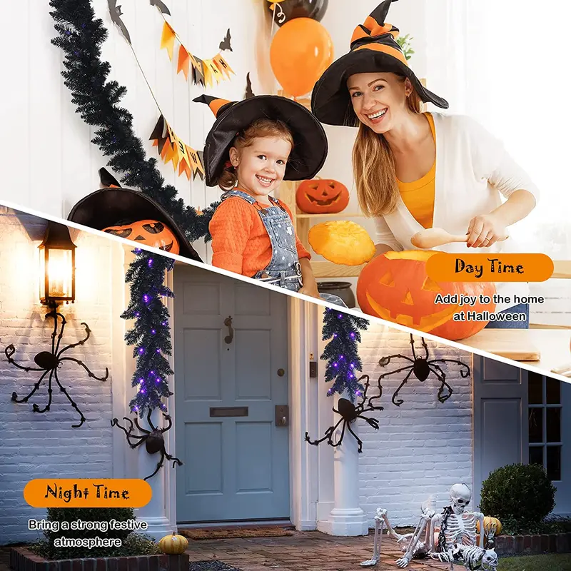 9-Fuß-schwarzer Halloween-Girlande mit Lichtern