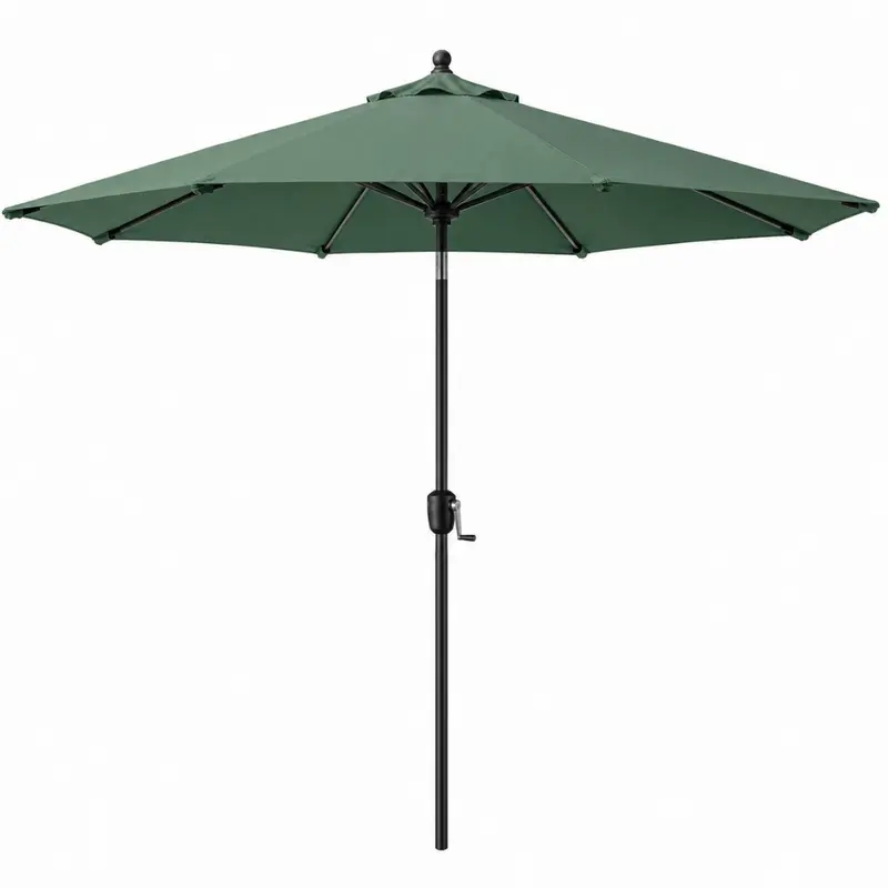 9-Fuß-Terrassen-Tisch-Sonnenschirm mit Kurbel-Neigungsfunktion, 8 Rippen und UV-Schutz-Überdachung