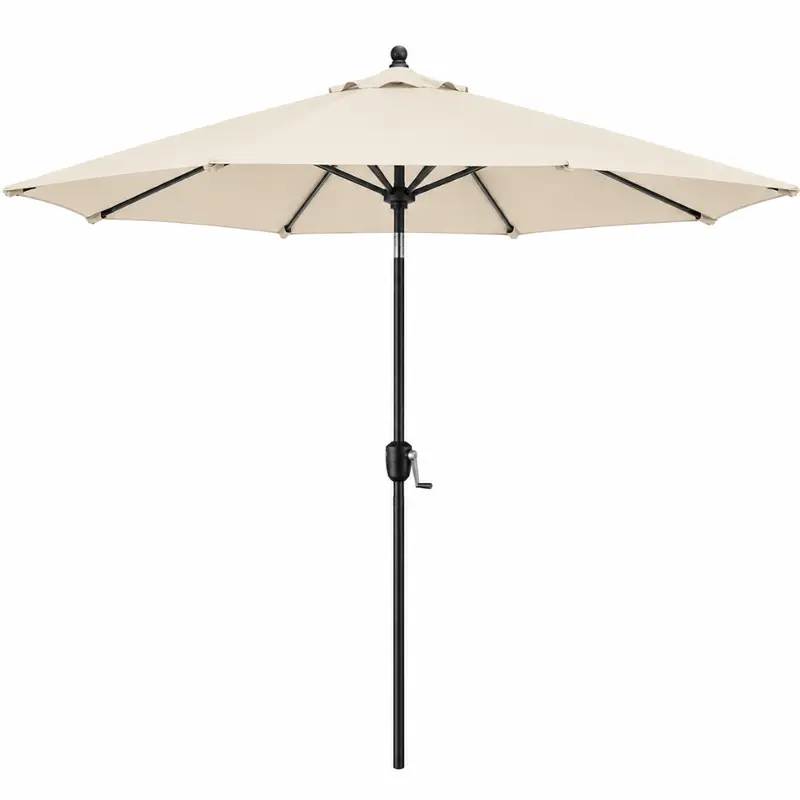 9-Fuß-Terrassen-Tisch-Sonnenschirm mit Kurbel-Neigungsfunktion, 8 Rippen und UV-Schutz-Überdachung 2