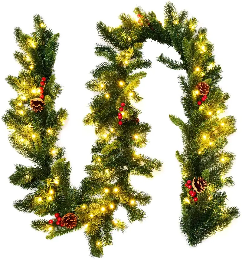 9-Fuß-vorgelichteter Weihnachtskranz mit 100 LED-Leuchten