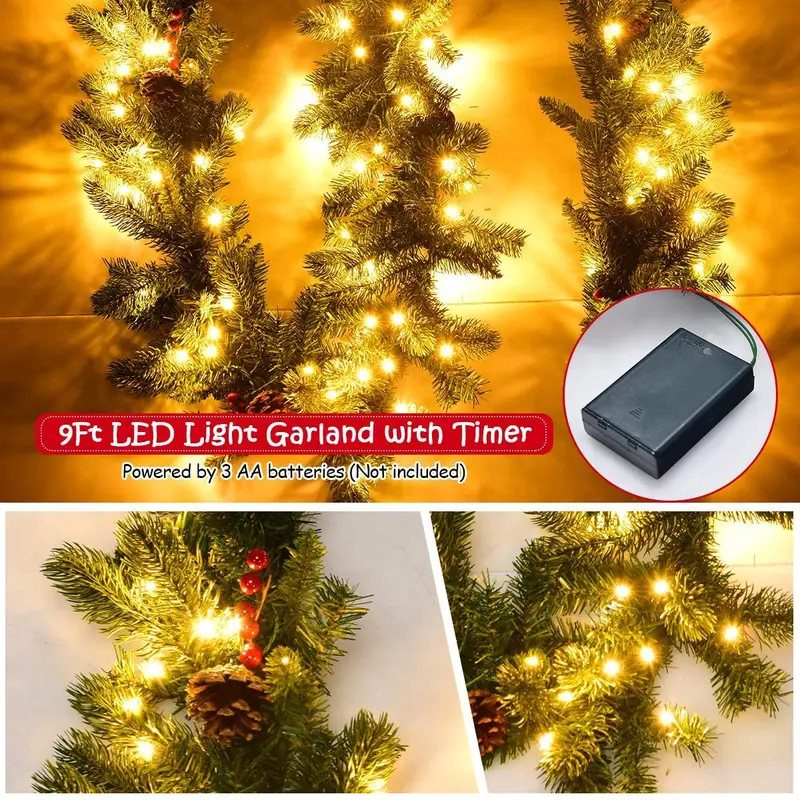 9-Fuß-vorgelichteter Weihnachtskranz mit 100 LED-Leuchten