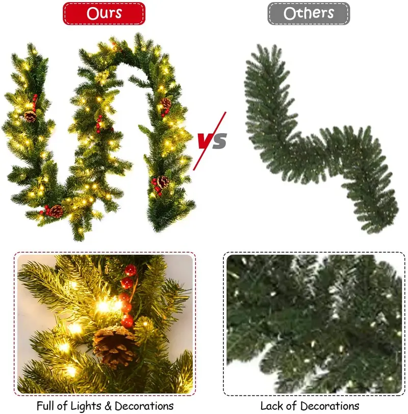 9-Fuß-vorgelichteter Weihnachtskranz mit 100 LED-Leuchten