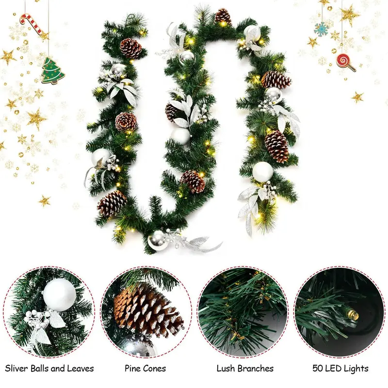 9-Fuß-Weihnachtskranz mit 50 LED-Leuchten