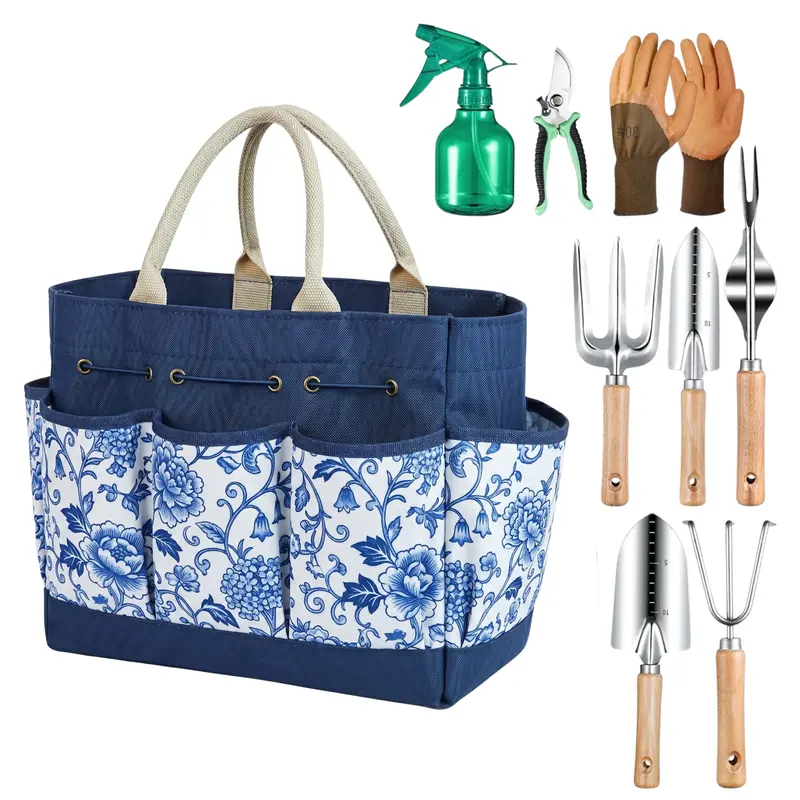 9-teiliges Gartenset mit Blumen-Tasche und Handwerkzeugen 2