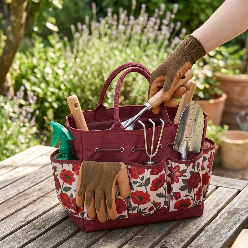 9-teiliges Gartenset mit Blumen-Tasche und Handwerkzeugen