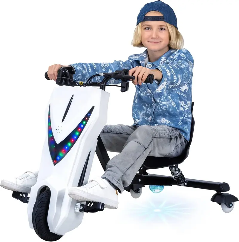 Actionbikes Motors Kinder-Elektro-Driftscooter | 250-Watt-Motor – Drift-Cart mit 360°-Drehung, 3 Geschwindigkeitsstufen, LED-Beleuchtung, verstellbarem Sitz, Bluetooth-Funktion, Drift-Kart, Drift-Auto (Space Purple) 2