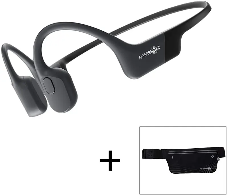 AfterShokz Aeropex Open-Ear-Kopfhörer mit drahtloser Knochenleitung und Sportgurt, kosmisches Schwarz, Modell 2.3