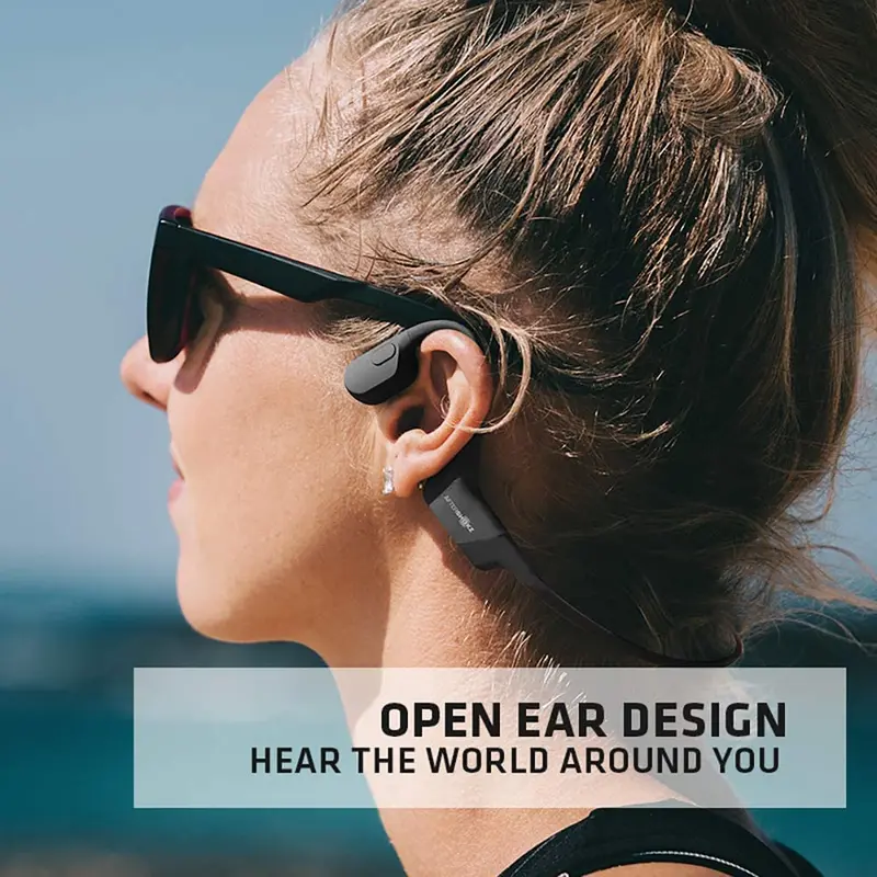 AfterShokz Aeropex Open-Ear-Kopfhörer mit drahtloser Knochenleitung und Sportgurt, kosmisches Schwarz, Modell 2.3