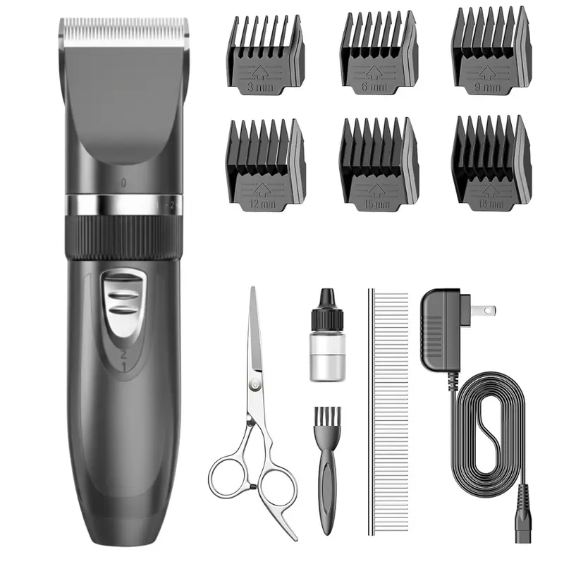 Akku-Pet-Haarschneider mit Edelstahlmesser und Führungsschablonen