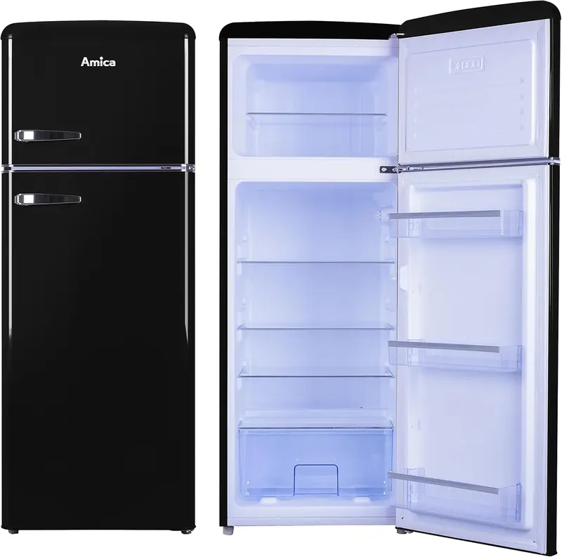 Amica KGC 15632 T Retro-Kühl-Gefrier-Kombination / Ice Blue (Türkis) / 144 cm (H) × 55 cm (B) × 62 cm (T) / Retro-Design / Kühl-Gefrier-Kombination