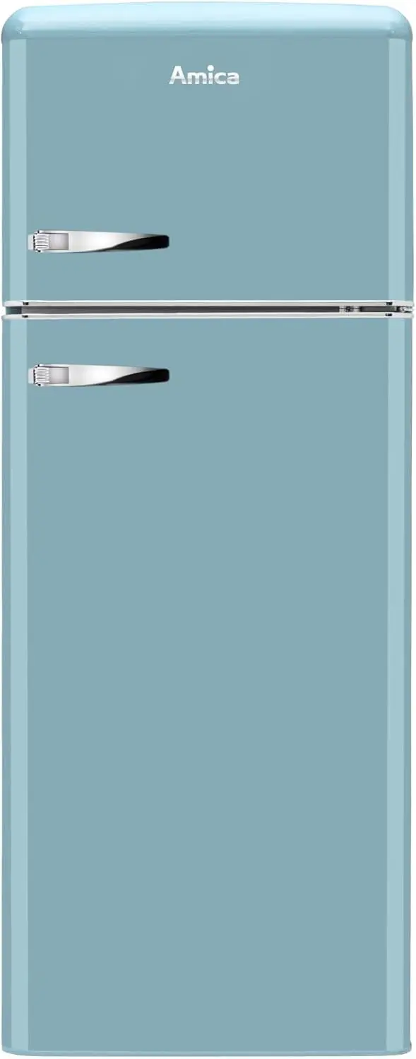 Amica KGC 15632 T Retro-Kühl-Gefrier-Kombination / Ice Blue (Türkis) / 144 cm (H) × 55 cm (B) × 62 cm (T) / Retro-Design / Kühl-Gefrier-Kombination