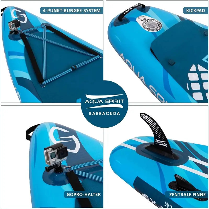 Aqua Spirit SUP-Board – Aufblasbares Stand-Up-Paddle-Board / Paddel-Kajak | 320 x 81 x 15 cm | Komplettset mit Paddel, Sitz, Rucksack, Pumpe und weiterem Zubehör | Für Erwachsene, Anfänger & Fortgeschrittene (Blau)