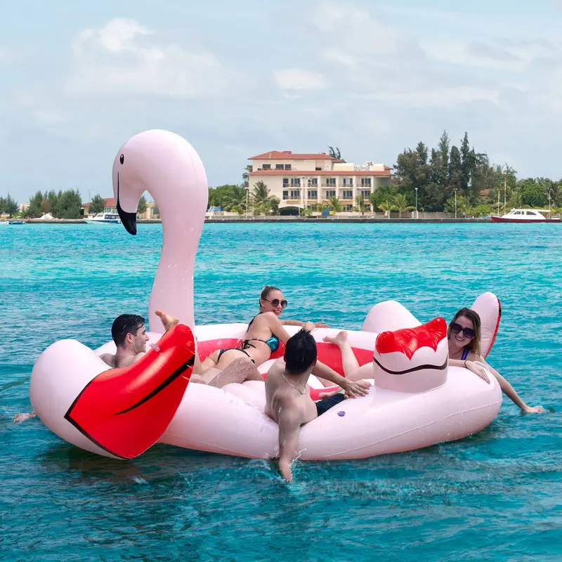 Aufblasbare Flamingo-Schwimminsel für 4–6 Personen, gigantische Schwimmplattform