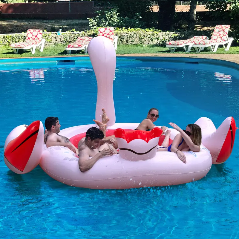 Aufblasbare Flamingo-Schwimminsel für 4–6 Personen, gigantische Schwimmplattform