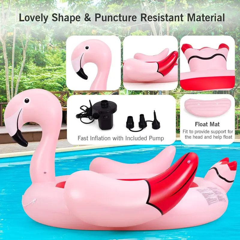 Aufblasbare Flamingo-Schwimminsel für 4–6 Personen, gigantische Schwimmplattform