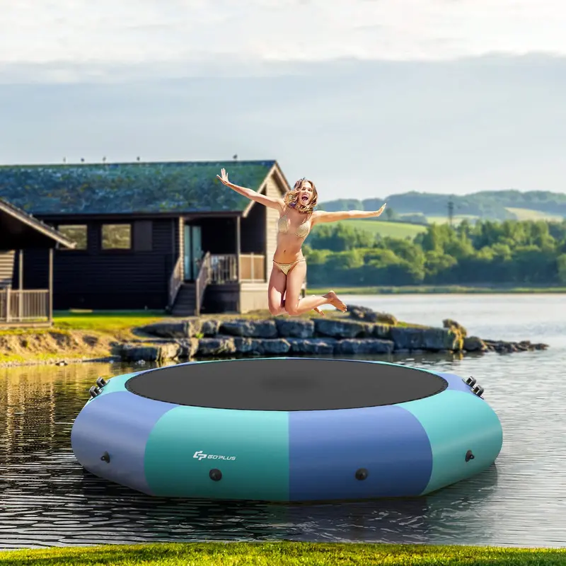 Aufblasbare Wassersprungmatte, 3 m / 3,6 m / 4,5 m große Freizeit-Wasserspringfläche mit elektrischem Aufblasgerät und Seilleiter 2
