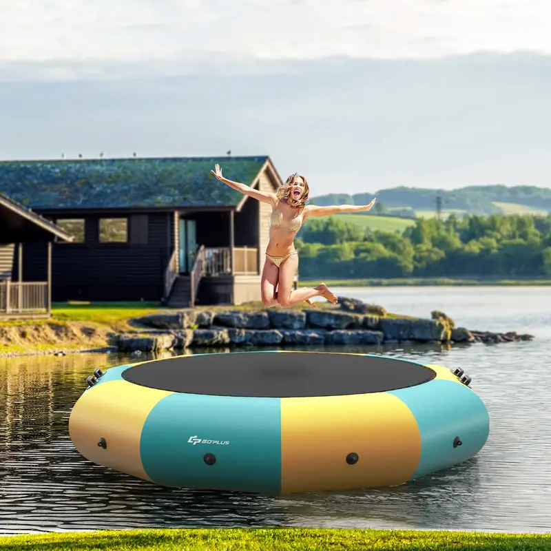 Aufblasbare Wassersprungmatte, 3 m / 3,6 m / 4,5 m große Freizeit-Wasserspringfläche mit elektrischem Aufblasgerät und Seilleiter