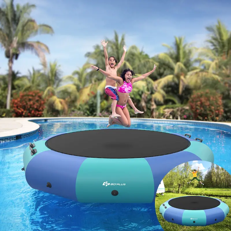 Aufblasbare Wassersprungmatte, 3 m / 3,6 m / 4,5 m große Freizeit-Wasserspringfläche mit elektrischem Aufblasgerät und Seilleiter