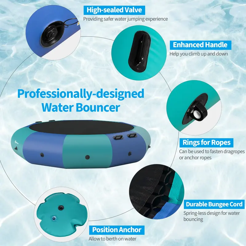 Aufblasbare Wassersprungmatte, 3 m / 3,6 m / 4,5 m große Freizeit-Wasserspringfläche mit elektrischem Aufblasgerät und Seilleiter