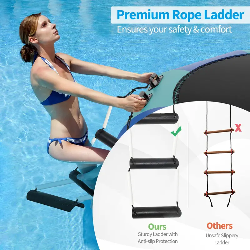 Aufblasbare Wassersprungmatte, 3 m / 3,6 m / 4,5 m große Freizeit-Wasserspringfläche mit elektrischem Aufblasgerät und Seilleiter