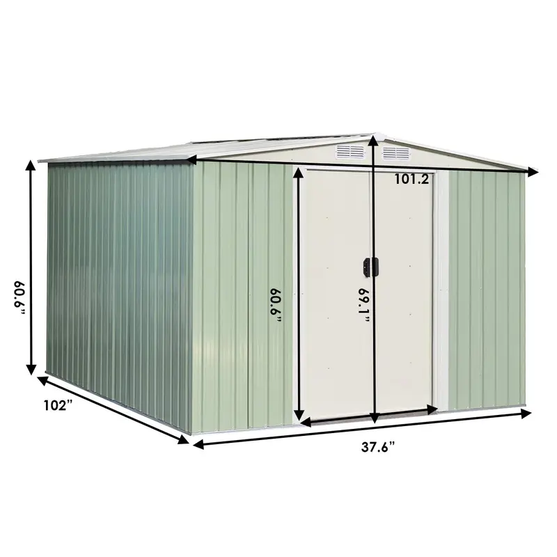 Außenschuppen aus verzinktem Stahl, 8,5 × 8,5 ft, robustes Werkzeughaus