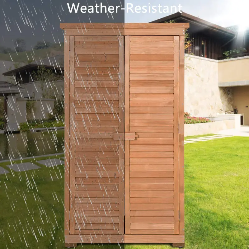 Außenschuppen mit Holzverkleidung und Fensterläden aus Fichtenholz für Garten und Hof