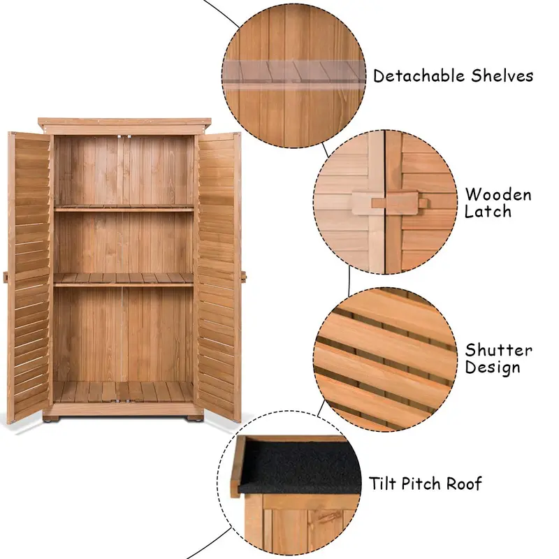 Außenschuppen mit Holzverkleidung und Fensterläden aus Fichtenholz für Garten und Hof
