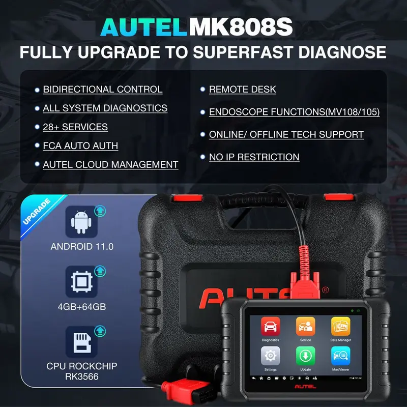 Autel MK808S Auto-Diagnosegerät, Modell 2023, bidirektionale Steuerung, über 28 Reset-Funktionen, Komplett-Systemdiagnose, Prozessor mit 5-facher Geschwindigkeit 2