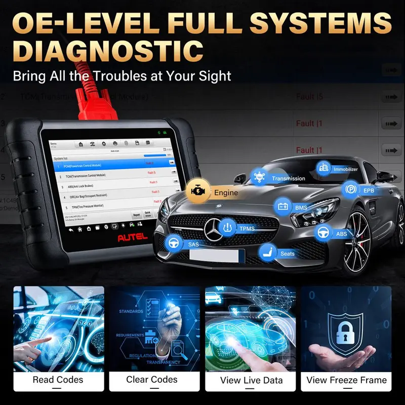 Autel MK808S Auto-Diagnosegerät, Modell 2023, bidirektionale Steuerung, über 28 Reset-Funktionen, Komplett-Systemdiagnose, Prozessor mit 5-facher Geschwindigkeit