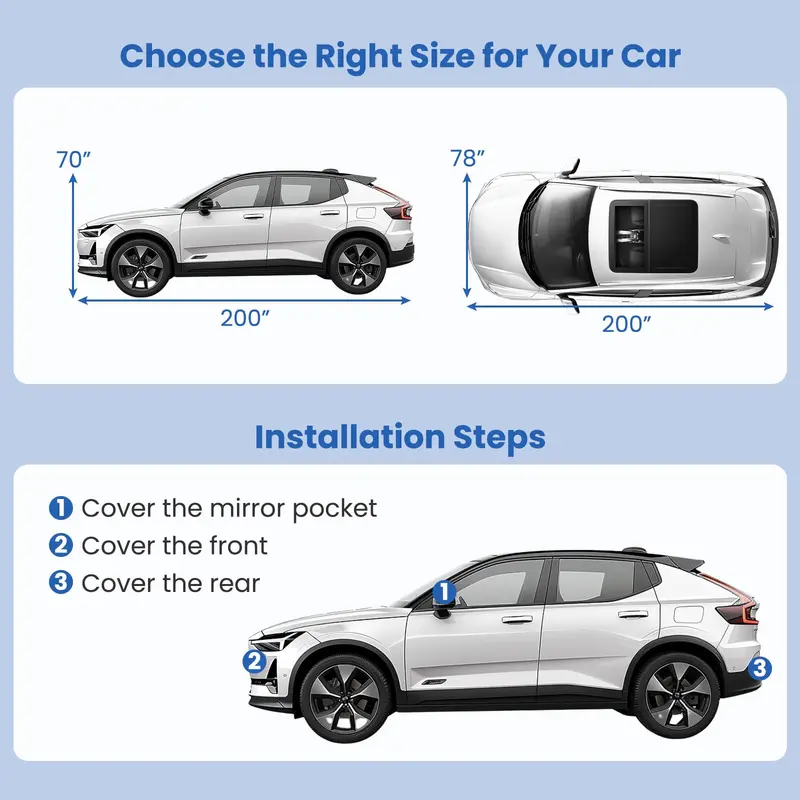 Autoabdeckung für Automobile, 200 Zoll, Schutz vor Regen, Sonne und UV-Strahlen, passend für SUV wie BMW, Honda, Lexus, Mercedes-Benz