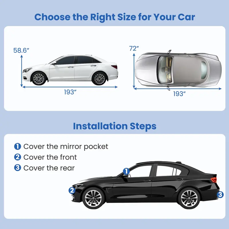 Autoabdeckung für Automobile, 490 cm, Regen-, Sonnen- und UV-Schutz, universelle Passform für Limousinen (Chevrolet, Ford, Nissan)