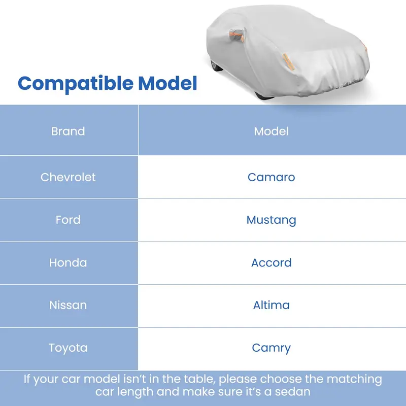 Autoabdeckung für Automobile, 490 cm, Regen-, Sonnen- und UV-Schutz, universelle Passform für Limousinen (Chevrolet, Ford, Nissan)
