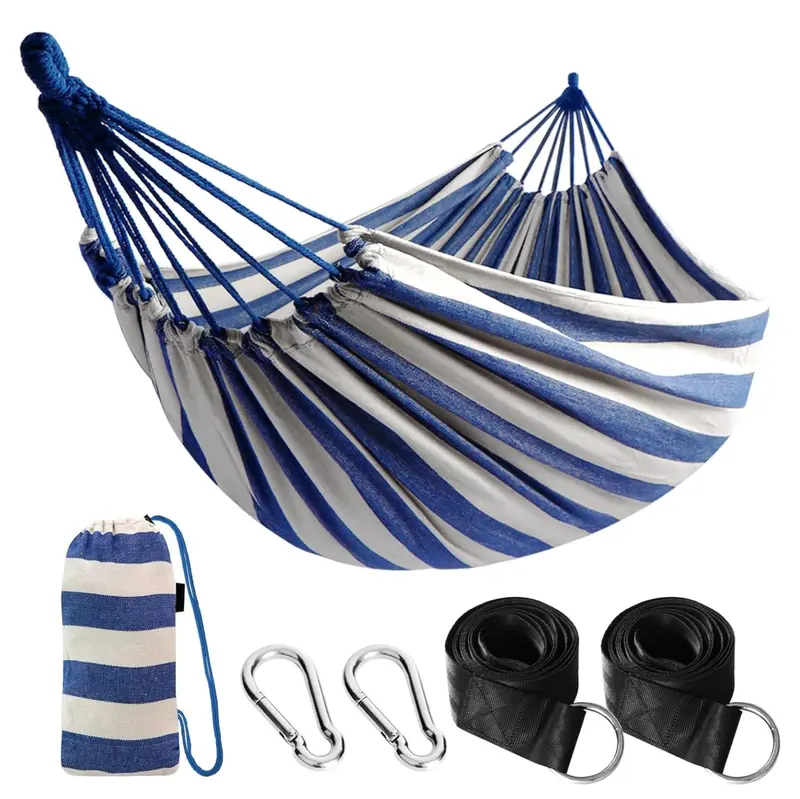 Baumwoll-Hängematte für Camping mit Baumgurten, Tragkraft 300 kg, tragbar