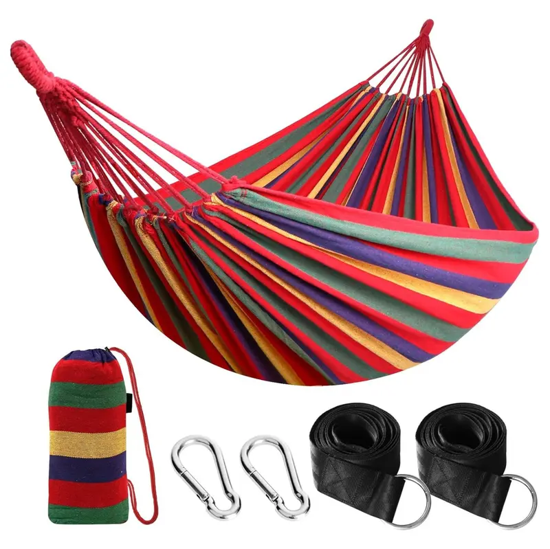 Baumwoll-Hängematte für Camping mit Baumgurten, Tragkraft 300 kg, tragbar 2