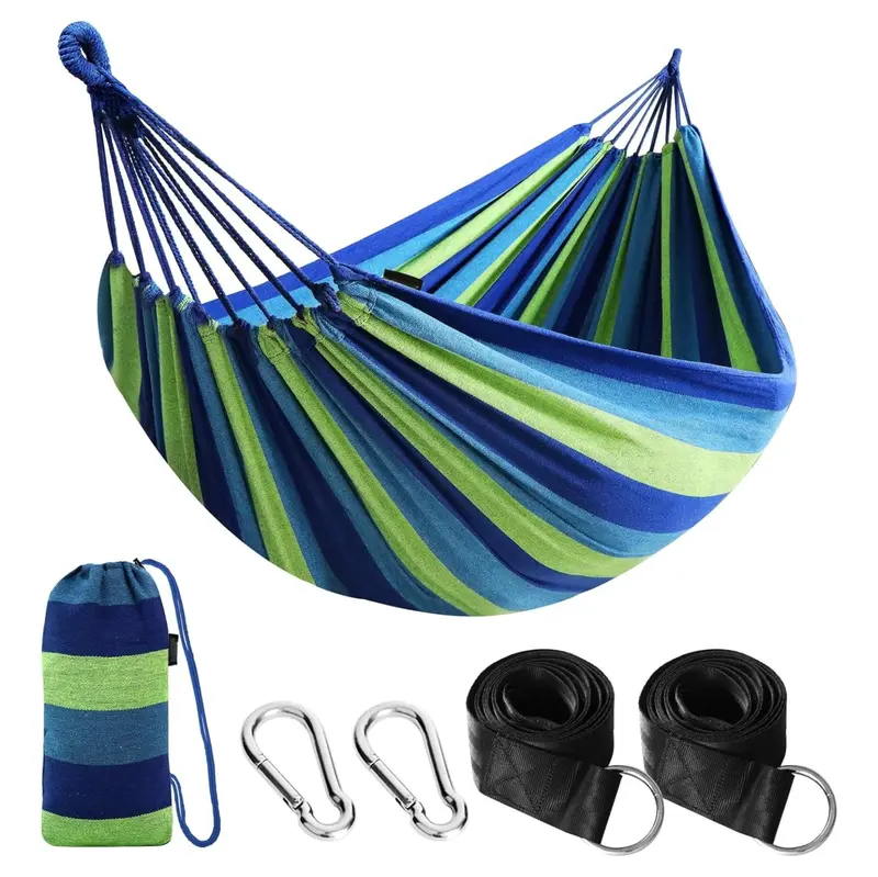 Baumwoll-Hängematte für Camping mit Baumgurten, Tragkraft 300 kg, tragbar