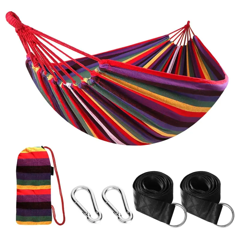 Baumwoll-Hängematte für Camping mit Baumgurten, Tragkraft 300 kg, tragbar
