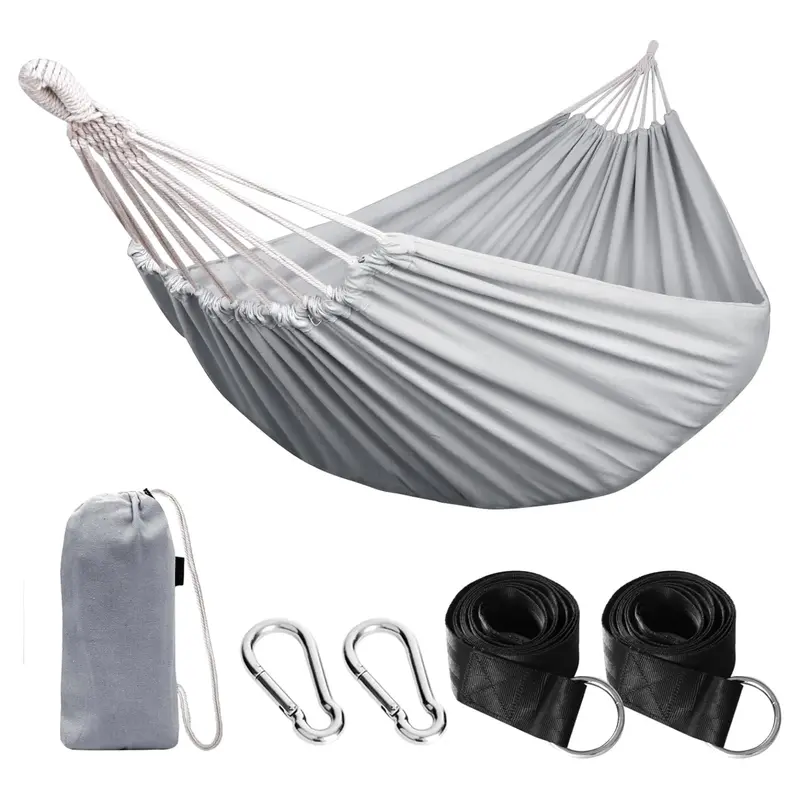 Baumwoll-Hängematte für Camping mit Baumgurten, Tragkraft 300 kg, tragbar